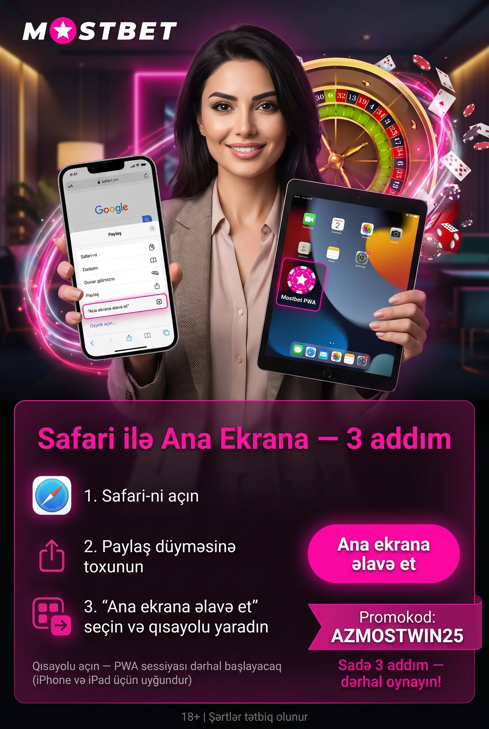 Safari ilə ana ekran əlavəsi addımları